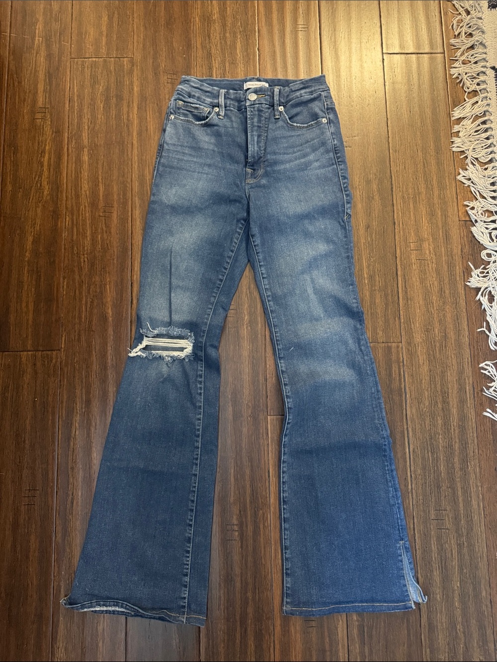 Good American Good Flare Ripped Split Hem Jeans - Blue